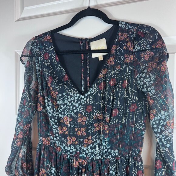 ModCloth Floral Chiffon Maxi Dress with Sheer Sleeves and Metallic Thread XS - Picture 4 of 11